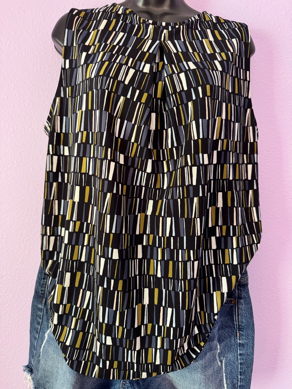 Ann Taylor Factory Black Geometric Stripe Sleeveless Top L